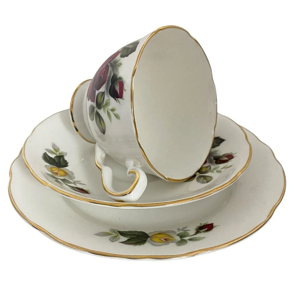 Royal Stafford Roses Tea Cup Saucer Salad Plate Floral Bone‎ China England